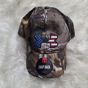Under Armour Camo Snapback Hat with American Flag Logo Patch